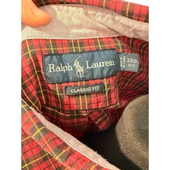 Polo Ralph Lauren 3XB Big Button Down Dress Shirt Classic Fit Red Black Plaid - Picture 7 of 7